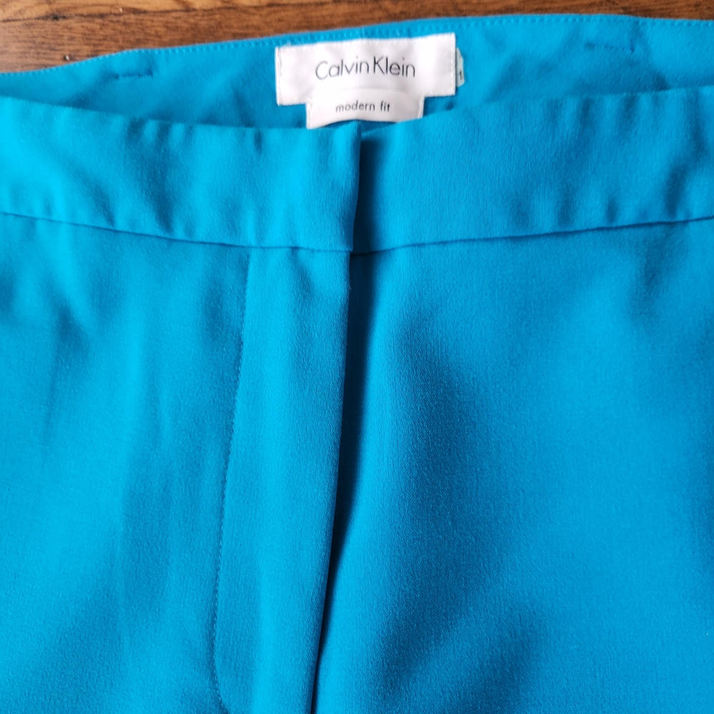 Calvin Klein Women's Vibrant Solid Blue Business Casual Wide Leg Dress Pants - Picture 2 of 7
